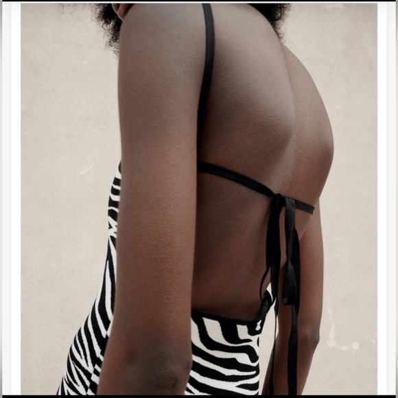 Zara Jacquard Animal Print‎ Zebra Midi Open Back Stretch Knit Dress Size Small - Picture 6 of 13